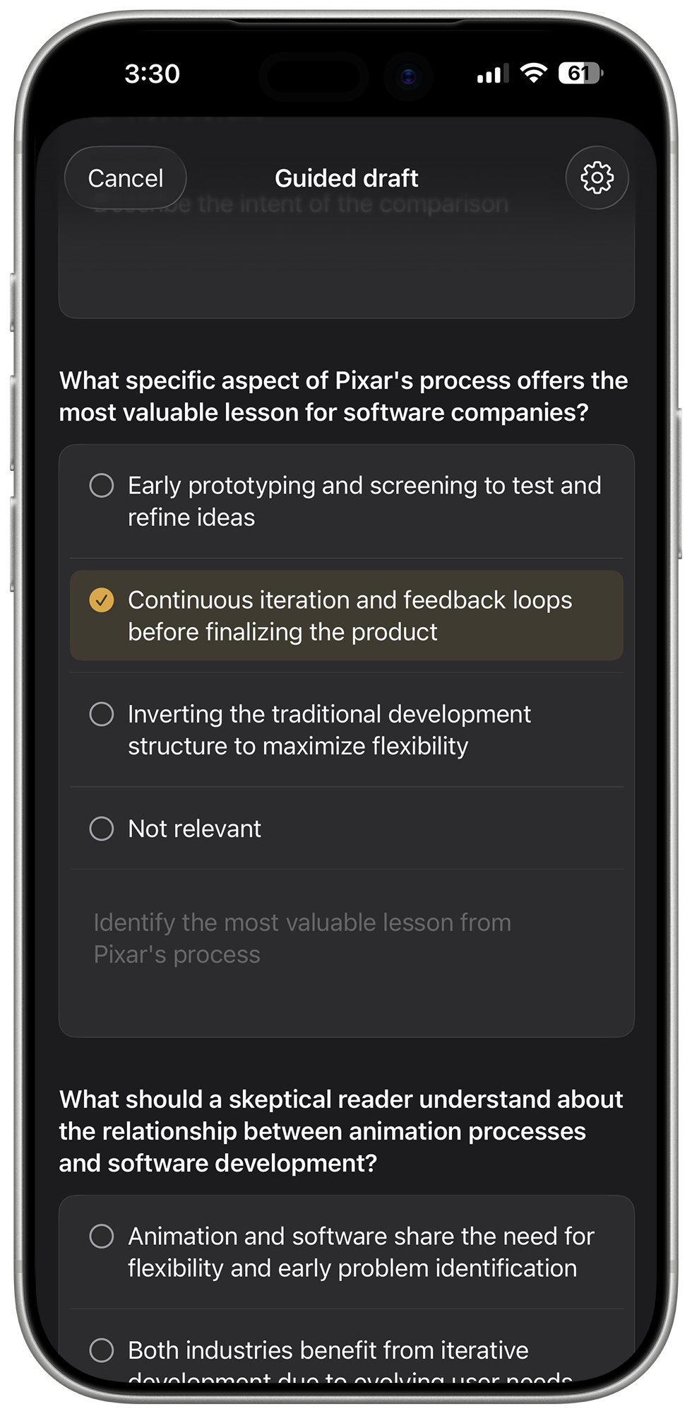 Holm guided draft flow with structured prompts