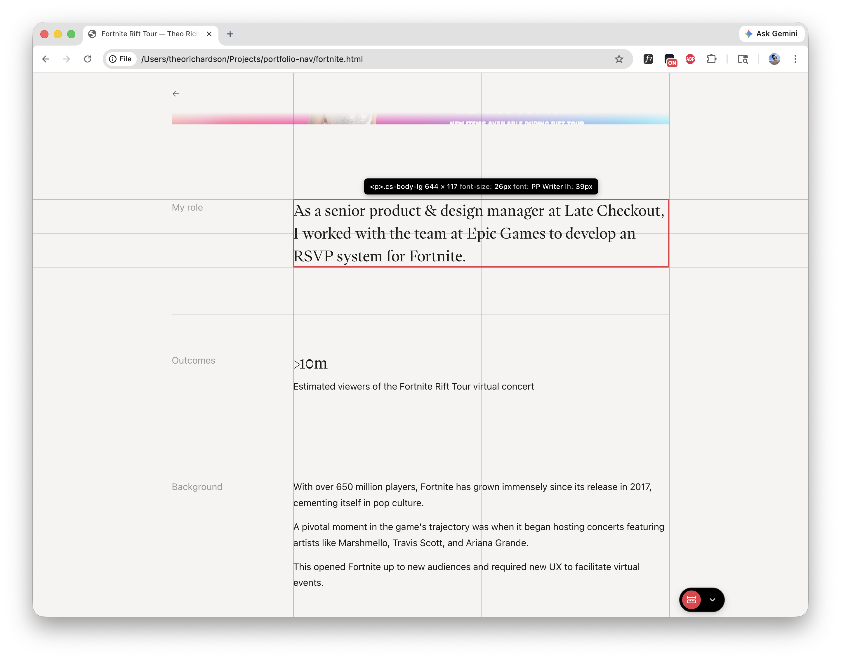 Redline screenshot with guides on a dashboard-style page