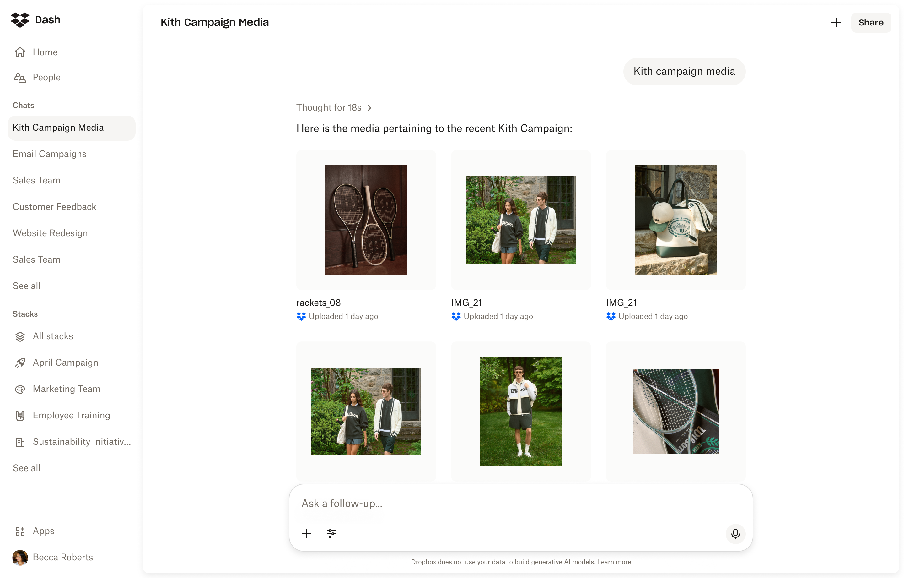 Dropbox Dash chat media view